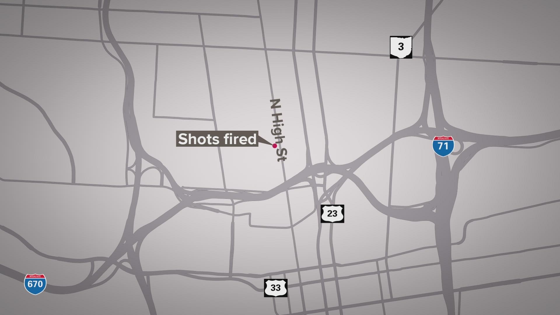 According to Columbus police dispatch, the shots were fired in the 700 block of North High Street.