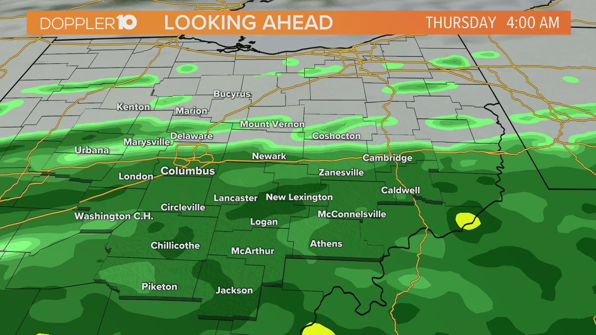 Rain moving into central Ohio on Thursday.