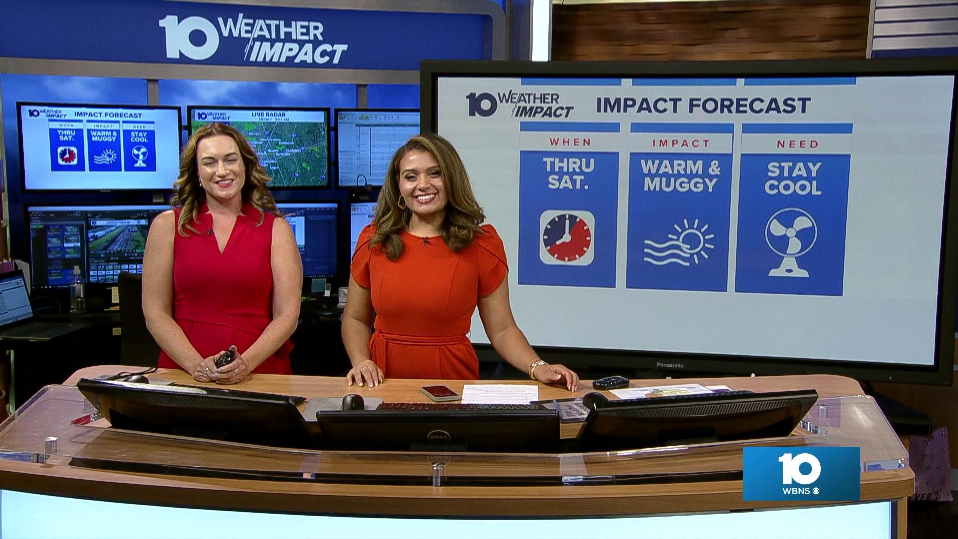 Meteorologist Meredith Garofalo and traffic anchor Breana Albizu talk about the chance for rain this weekend.