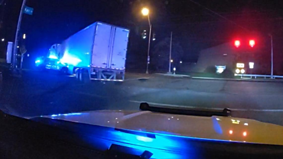 Dashcam video shows man leading Columbus officers on a chase in a semi