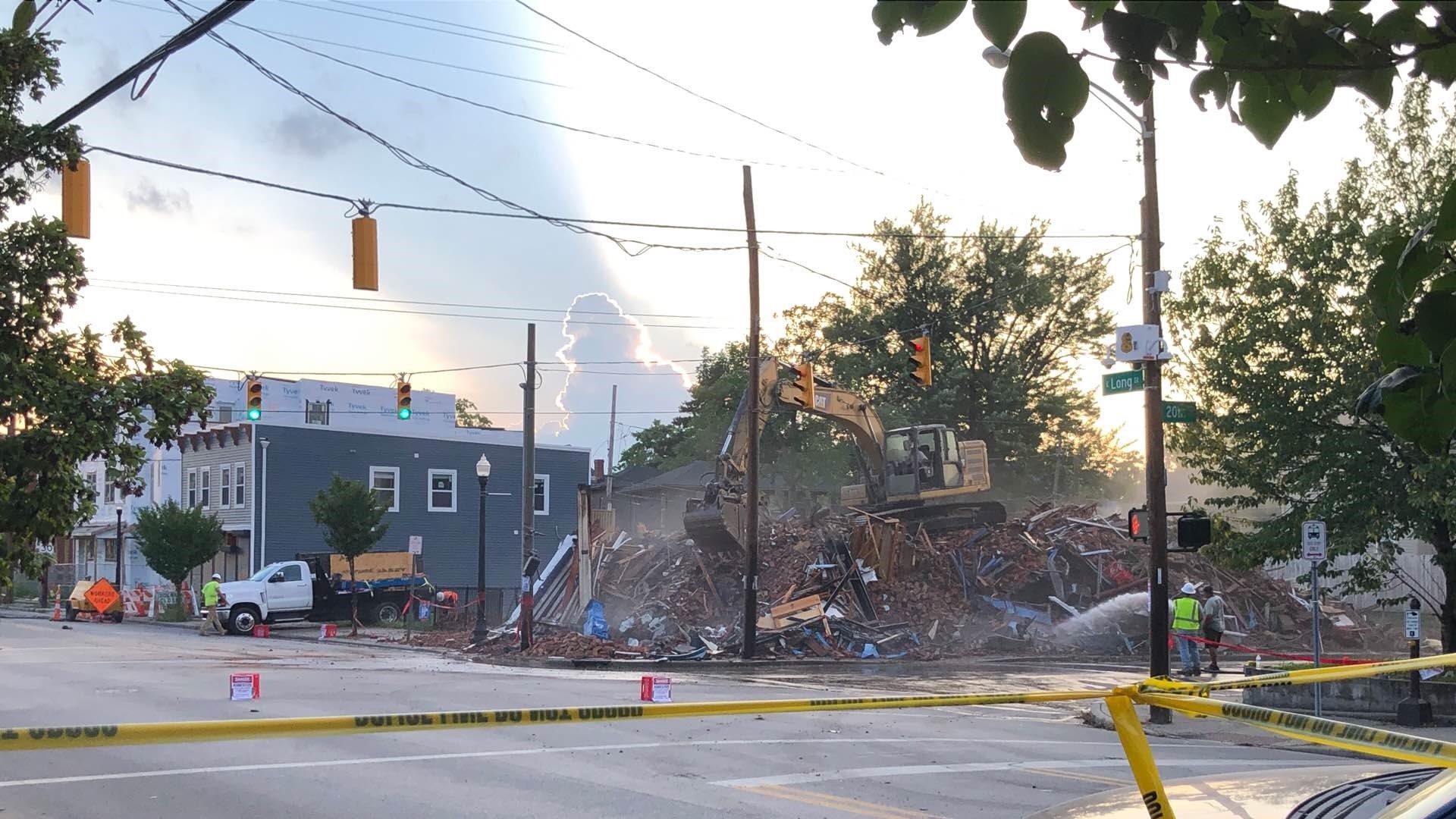 A building on East Long Street in Columbus is demolished on July 20, 2022.