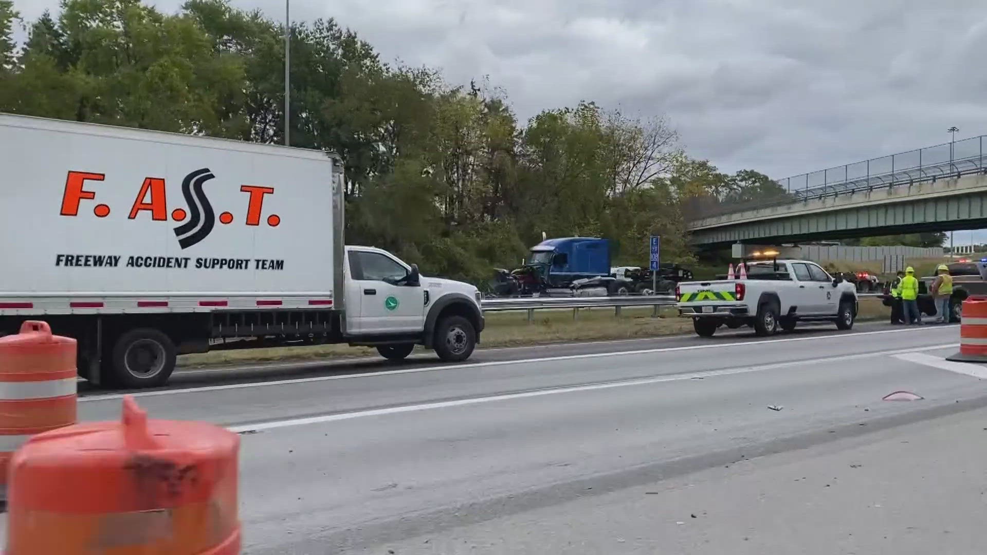 A portion of the interstate was closed for several hours while the bridge was inspected and the scene was cleared.