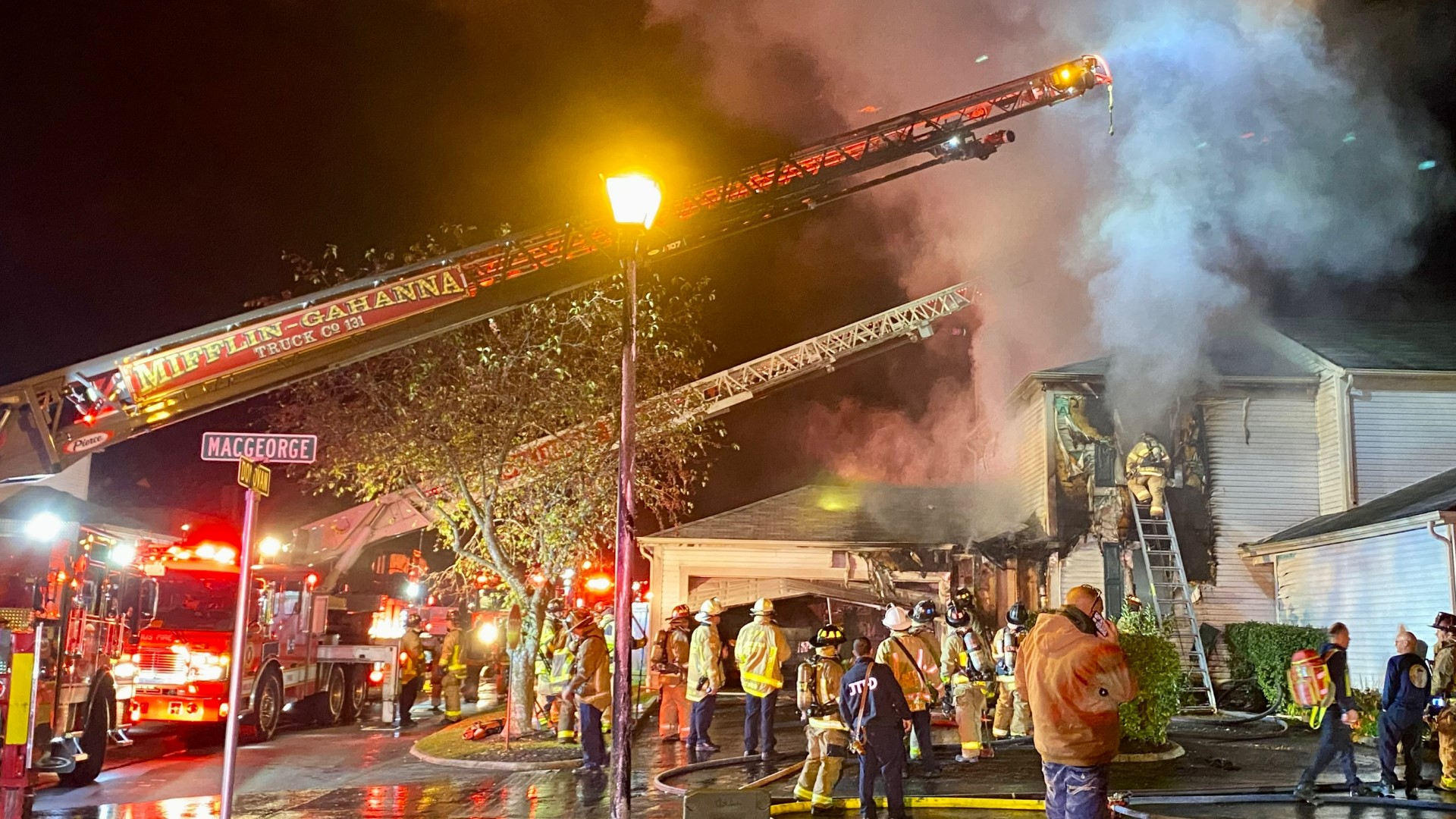 Two people were injured as firefighters battled a house fire in Blacklick Wednesday morning.