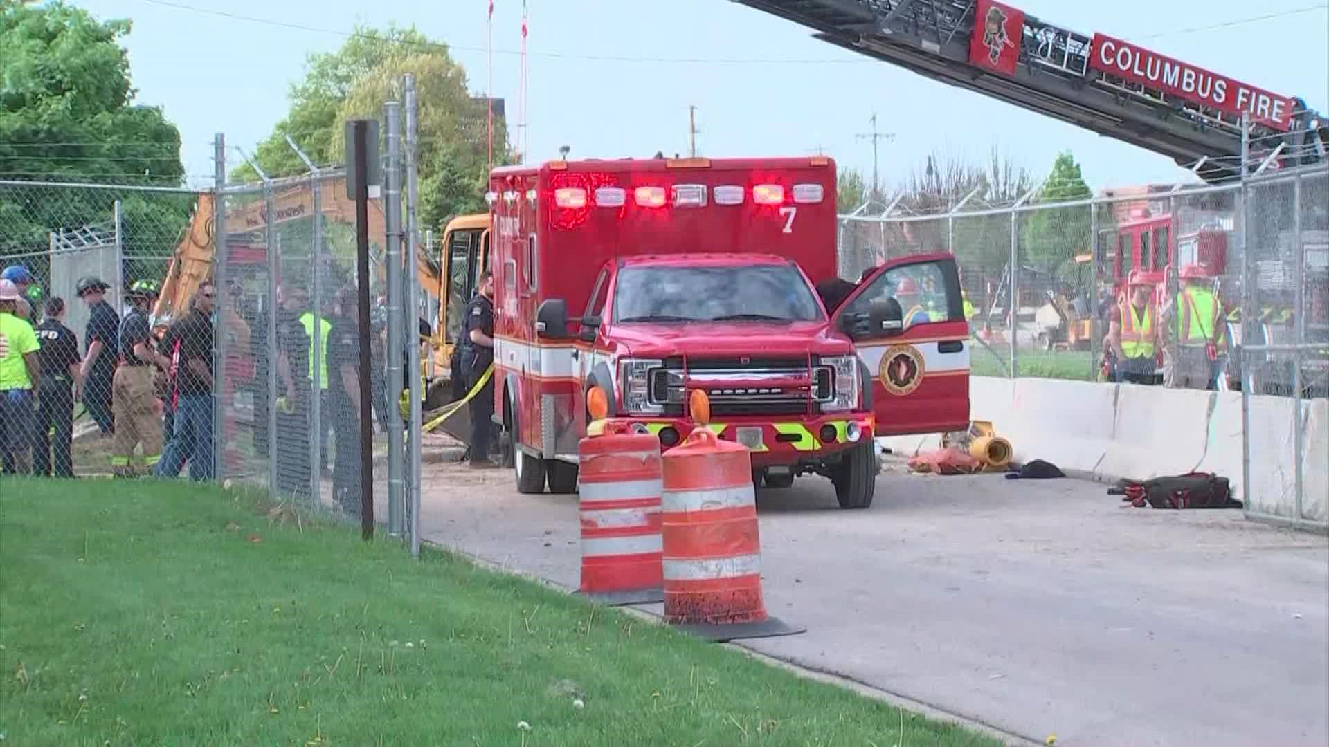 The ground was unstable when emergency responders arrived and they worked carefully to pull the man to safety.