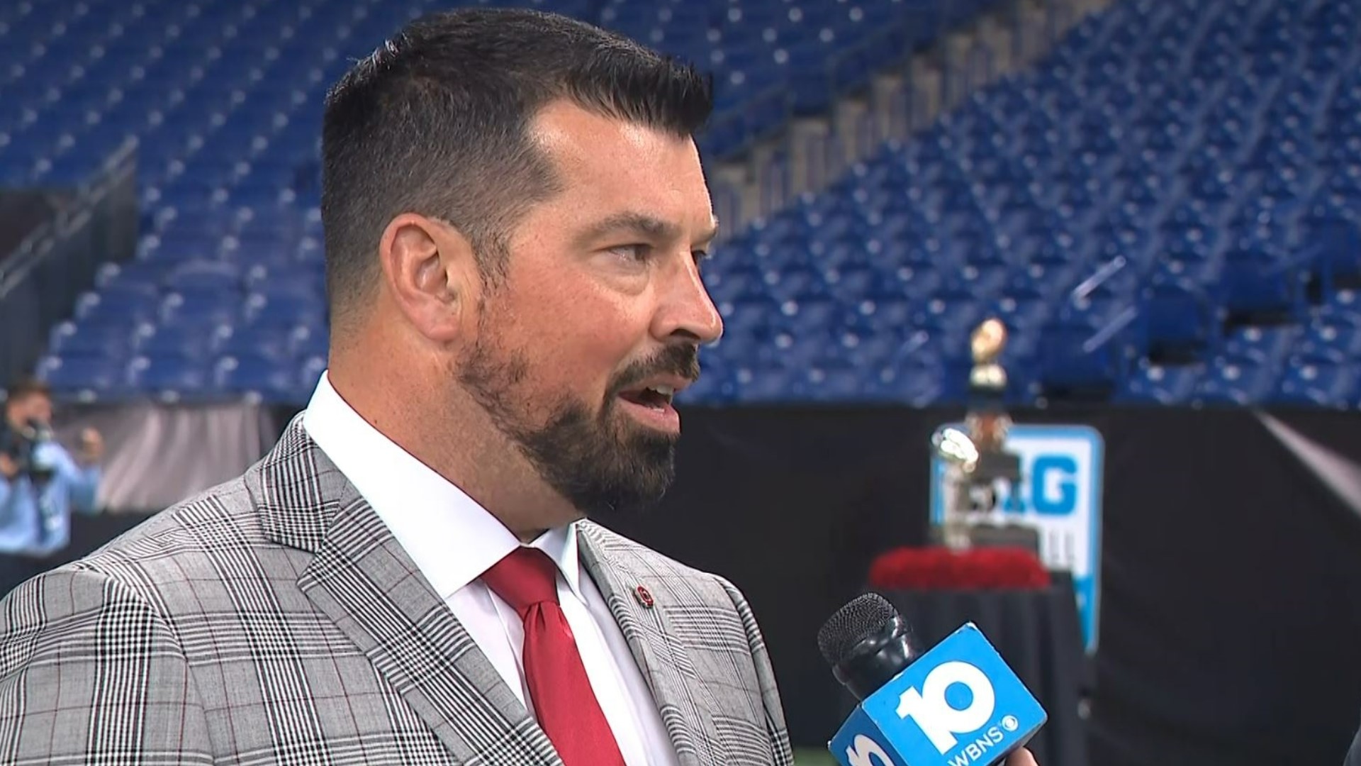 In a one-on-one interview with Ryan Day at Big Ten Media Days, the Buckeyes head coach addresses the quarterback battle between Kyle McCord and Devin Brown.