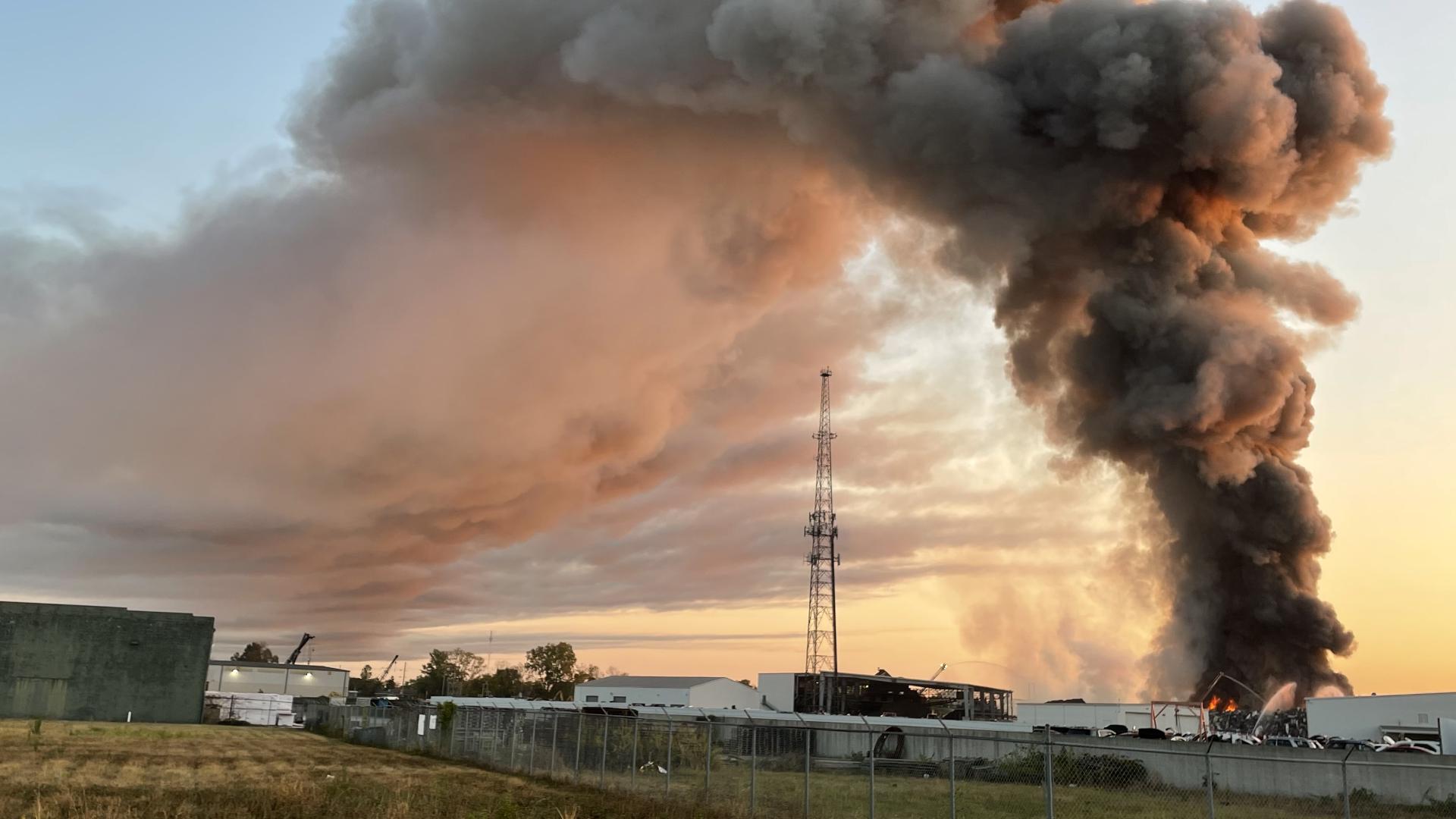 Crews have been battling a fire at a Columbus scrapyard for the past seven hours. Large plumes of smoke can be seen from the skyline.