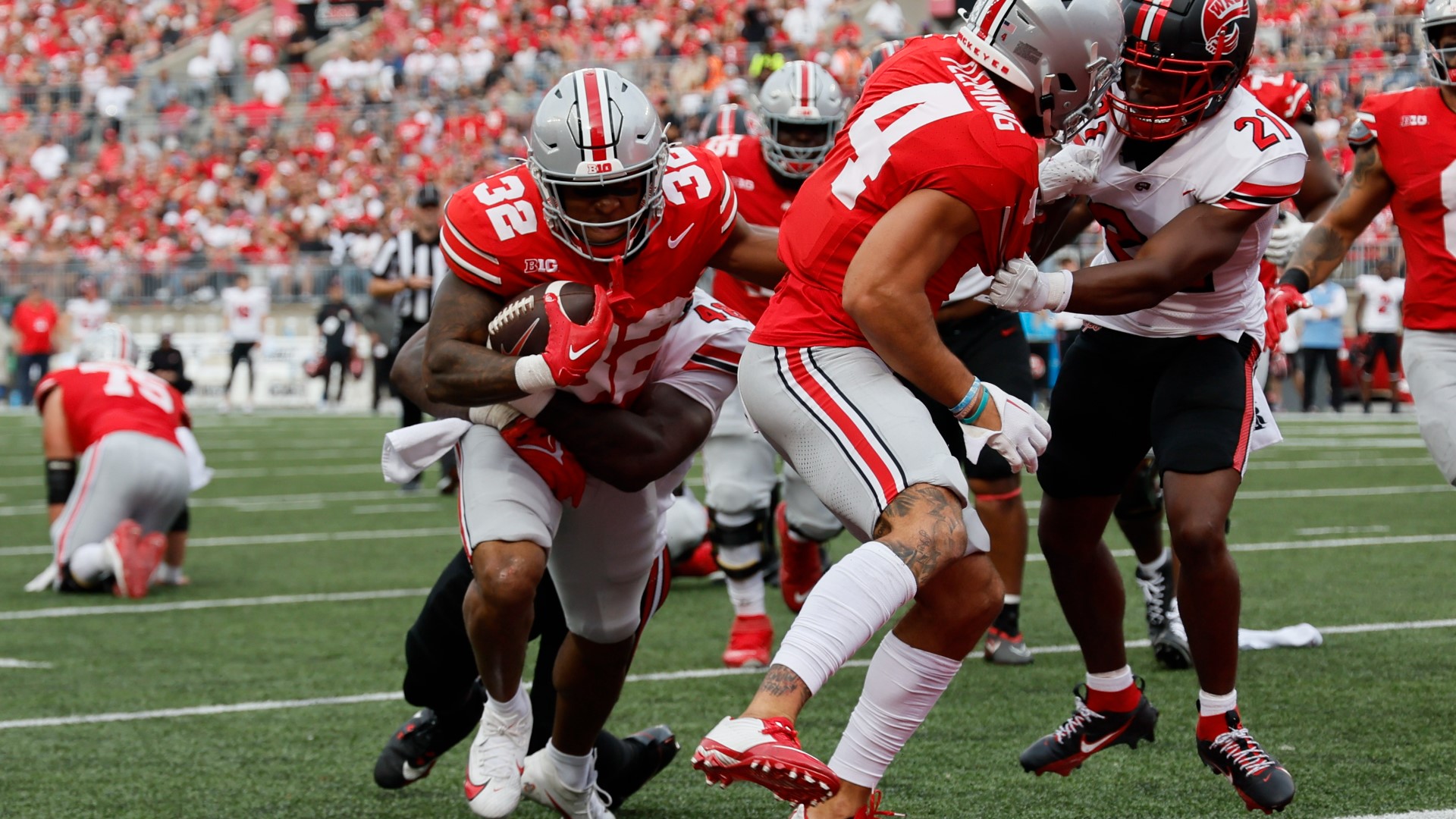 Kyle McCord threw for three touchdowns and 318 yards and No. 6 Ohio State used a 35-point second quarter to rout Western Kentucky 63-10 at Ohio Stadium on Saturday.