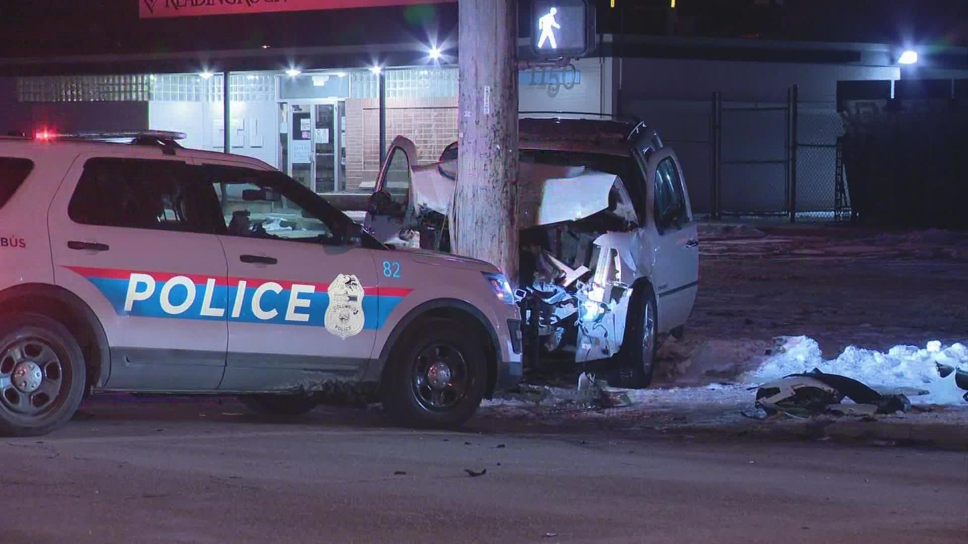 One person is dead after crashing into a pole with his vehicle in Columbus early Wednesday morning.