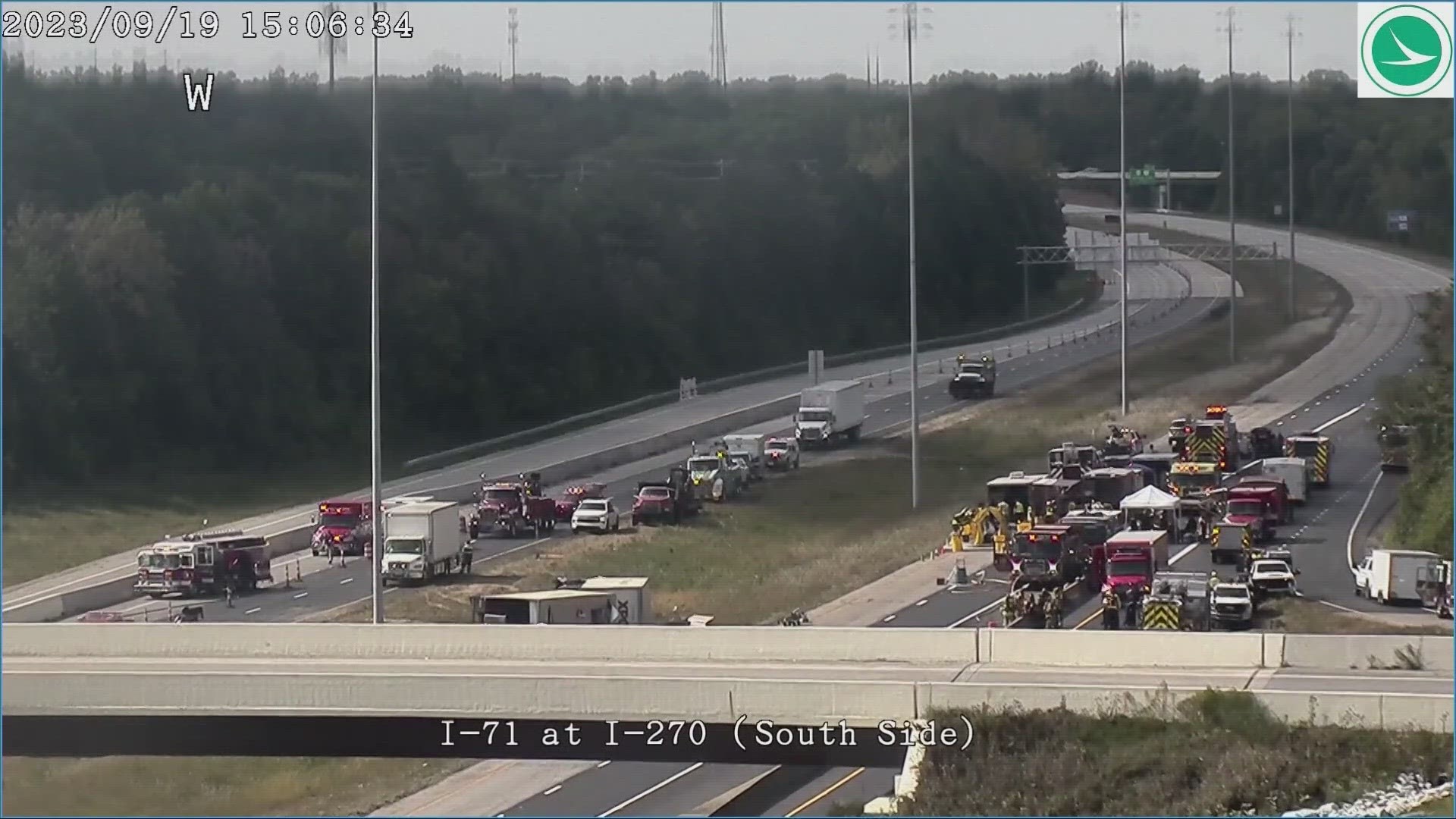 The Franklin County Sheriff's Office said I-270 eastbound at I-71 remains shut down due to a possible hazmat spill.