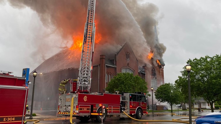 Crews battling large fire at Coshocton church