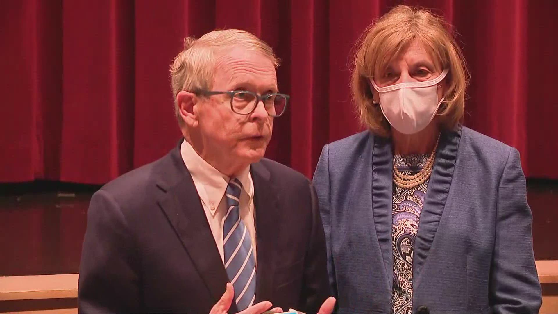 DeWine urged people to get vaccinated during a visit to Circleville High School.