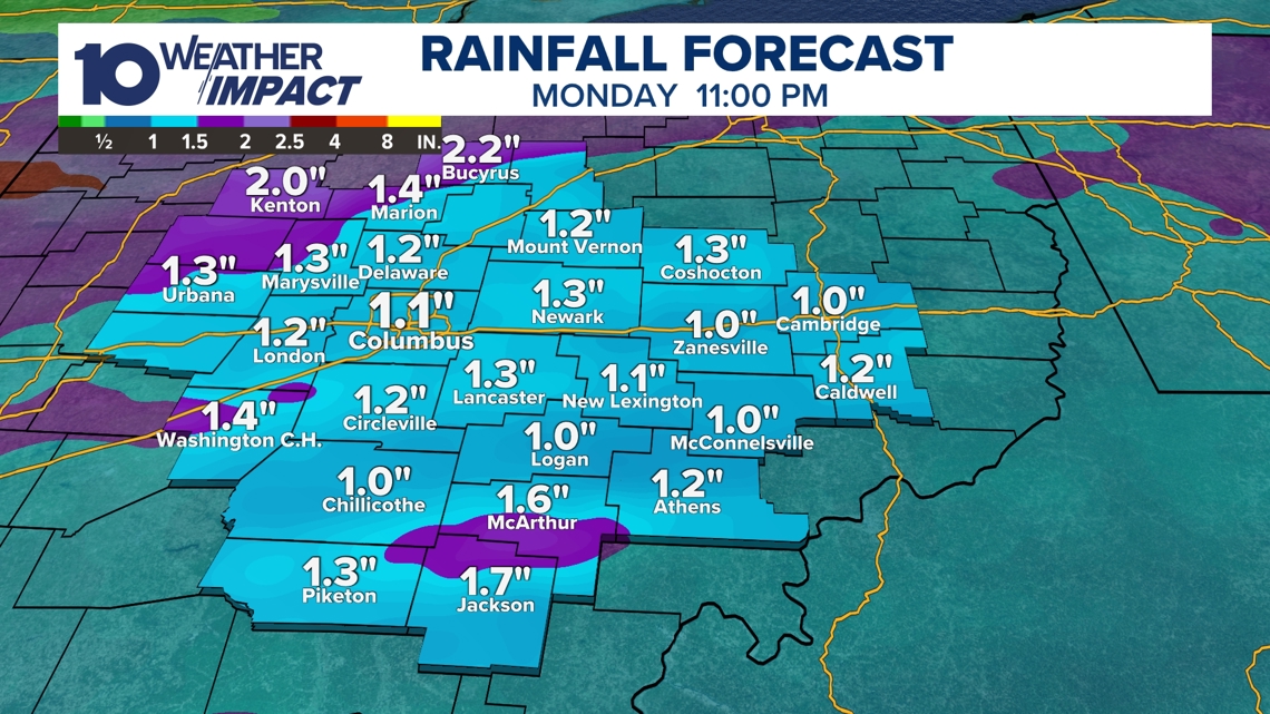 Weather Impact Alert: Heavy rain expected Monday morning in central Ohio