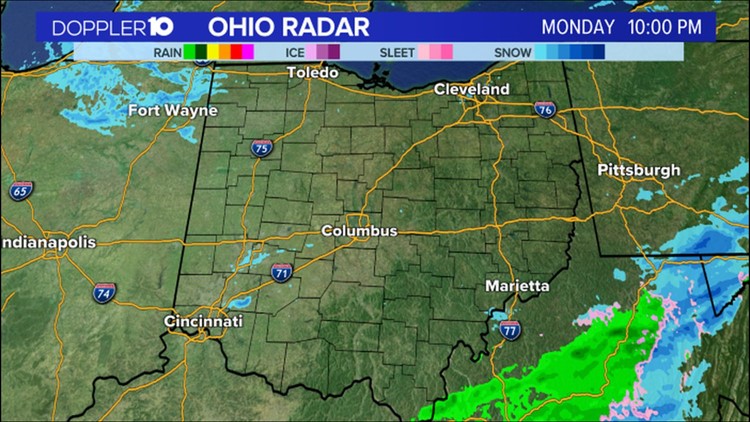 Snow moves out of central Ohio; slick roads heading into Tuesday
