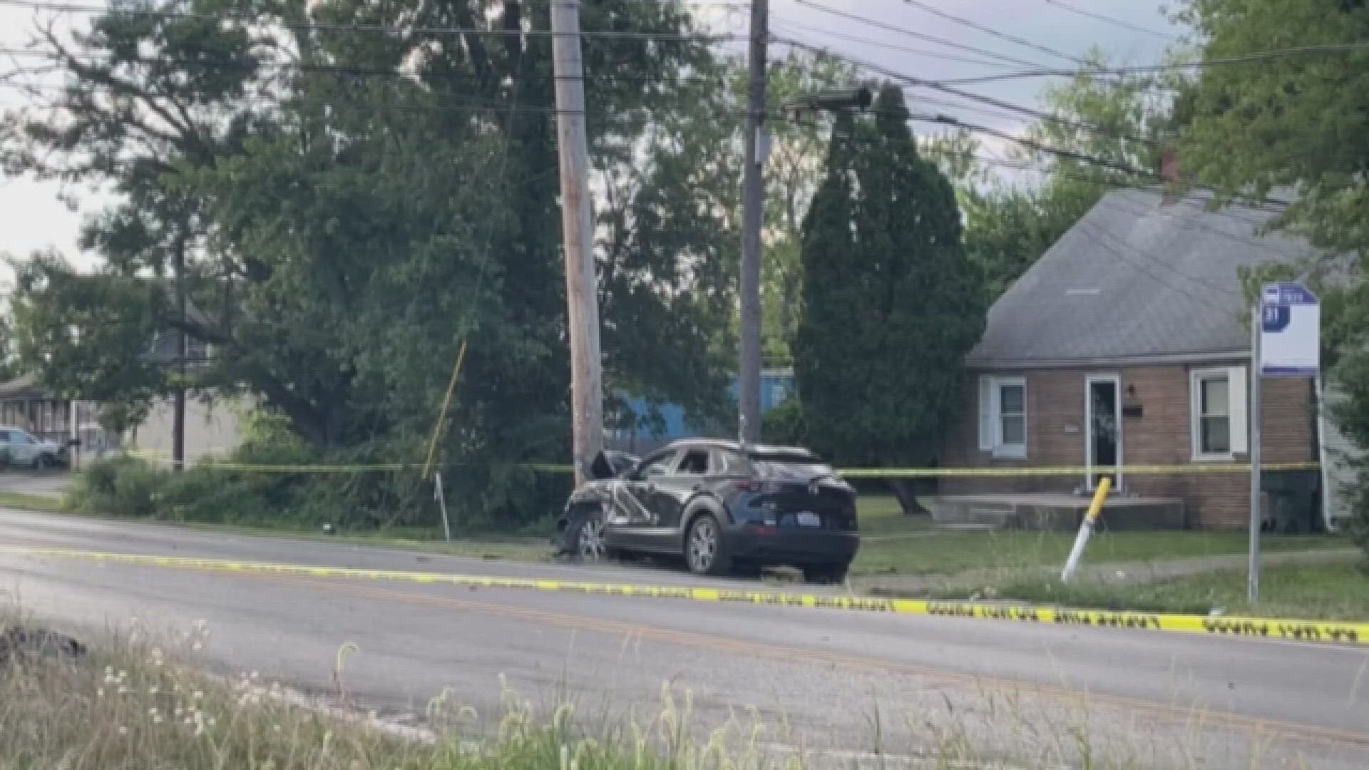 Five people, including two juveniles, were hospitalized following a single-vehicle crash in northeast Columbus on Friday evening, a public safety dispatcher said.