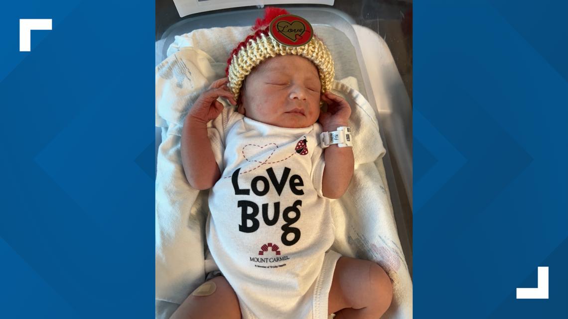Newborns at Mount Carmel hospitals don 'Love Bug' onesies for Valentine's Day