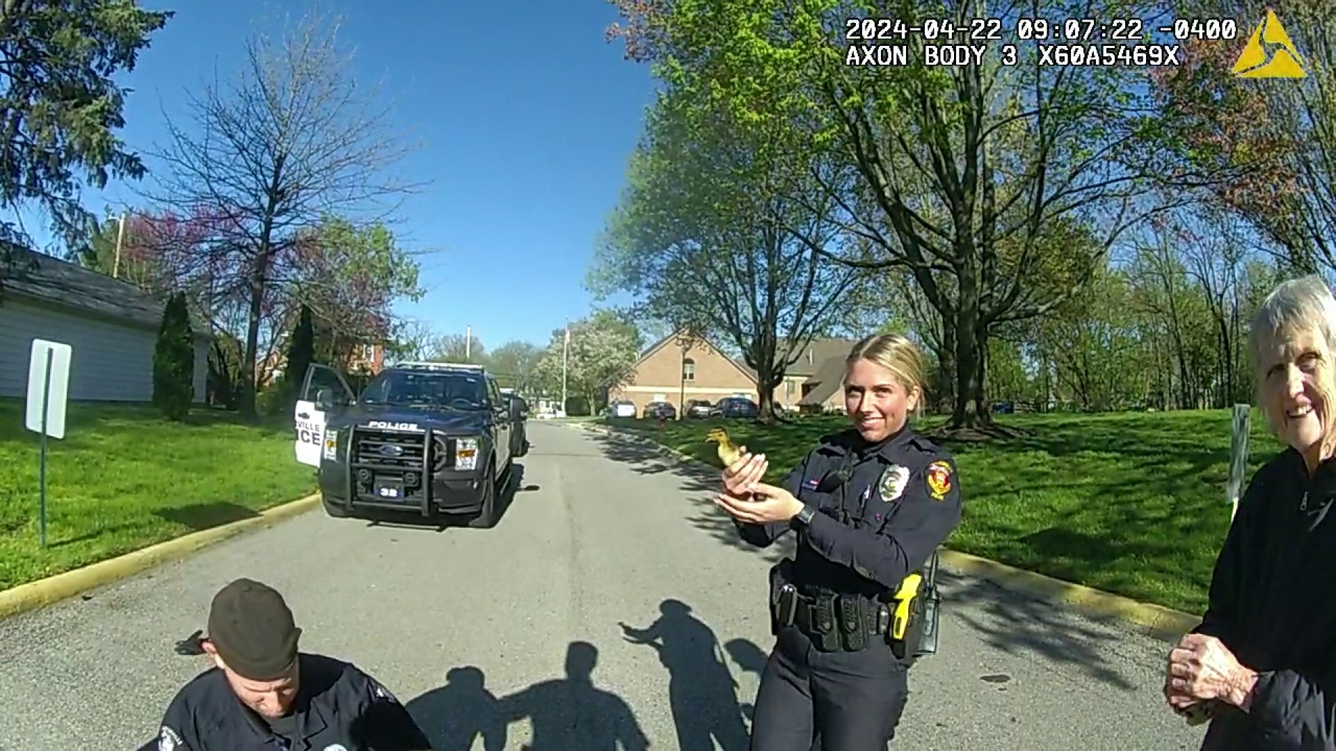 Three Westerville officers rescued two ducklings who fell into a storm drain on Monday.