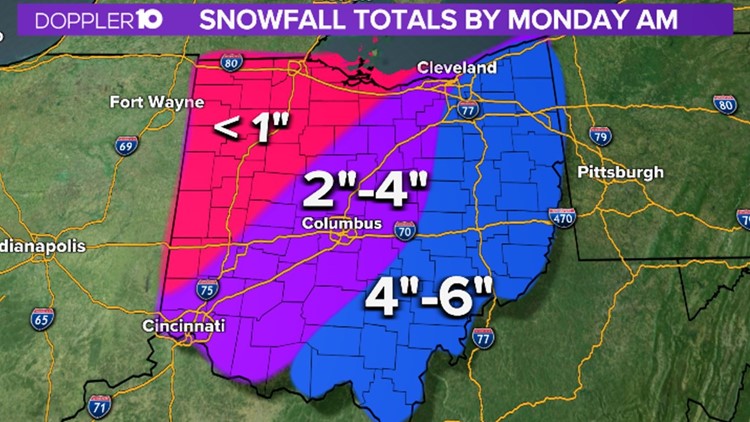 Snow begins to fall across central Ohio; 2-4