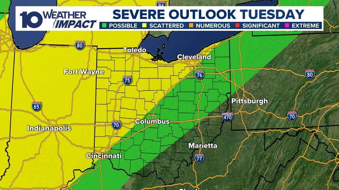 Strong to severe storms may impact central Ohio on Tuesday