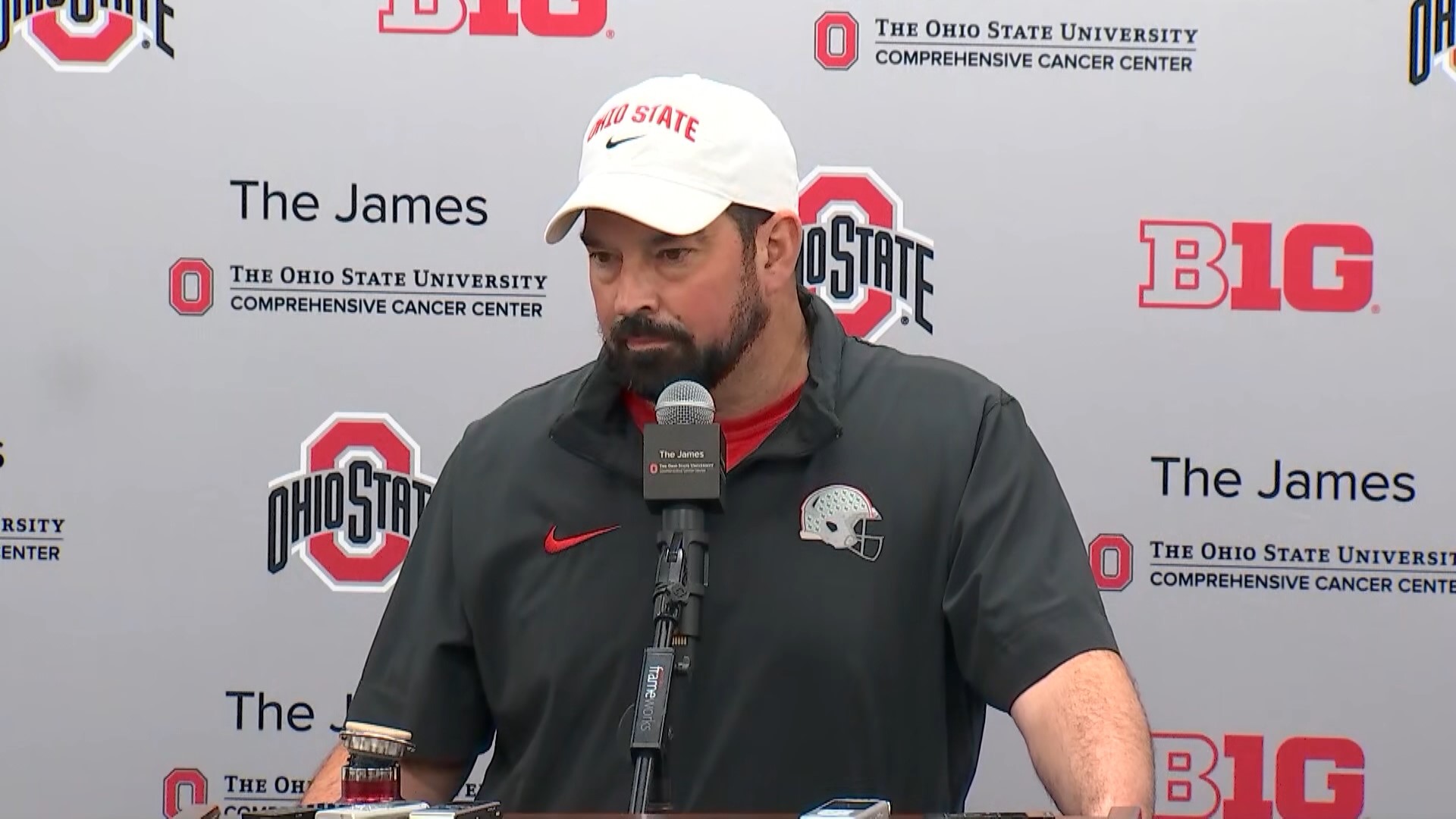 Ohio State head football coach Ryan Day spoke with the media Tuesday after the Buckeyes' held their first day of spring practice.