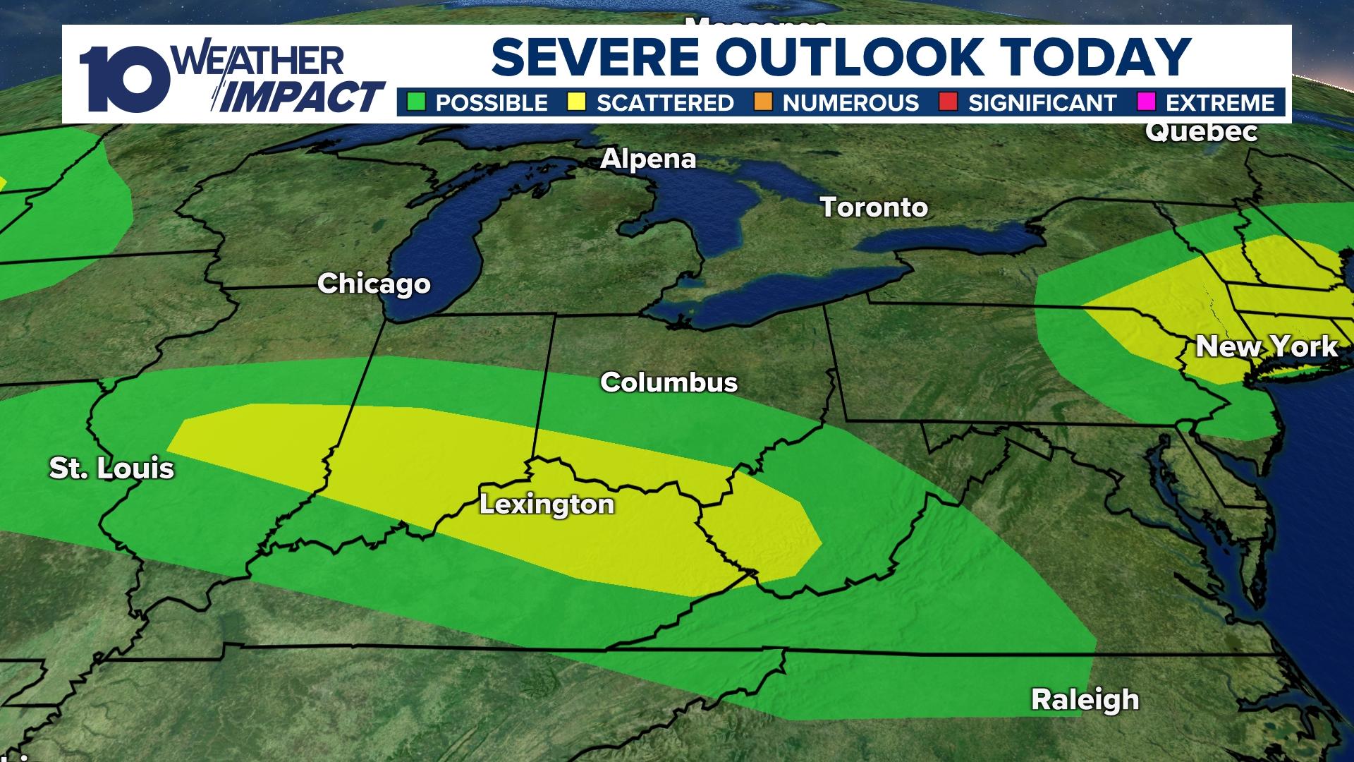 A storm system is moving through central Ohio Sunday afternoon, bringing the chance for heavy rain and gusty winds.