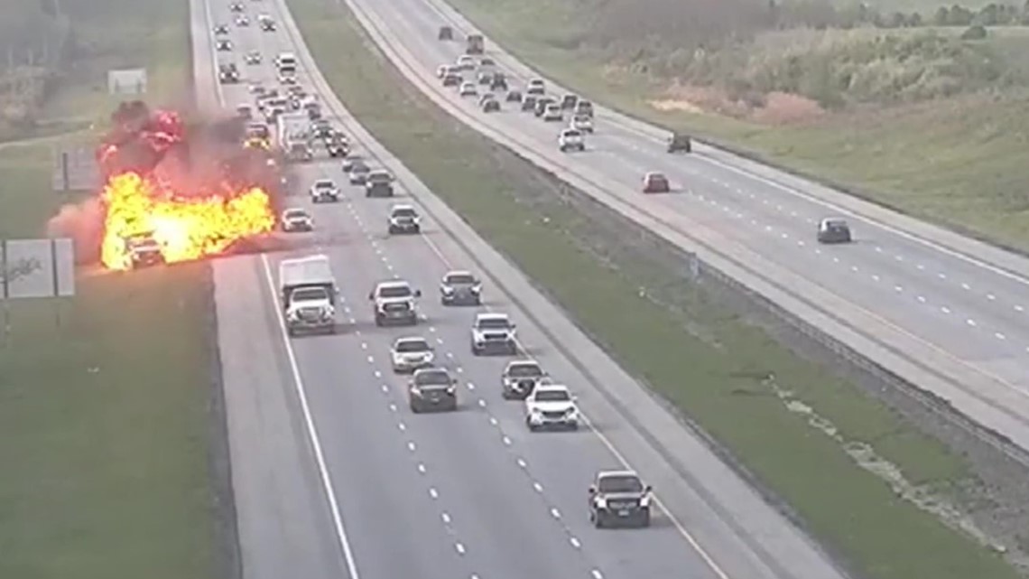 Video shows explosion after dump truck hits ODOT vehicle in northern Ohio