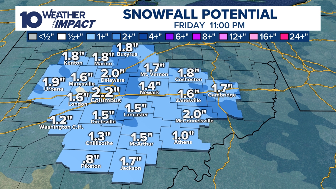 Expected snowfall on Friday 2/6/2026.