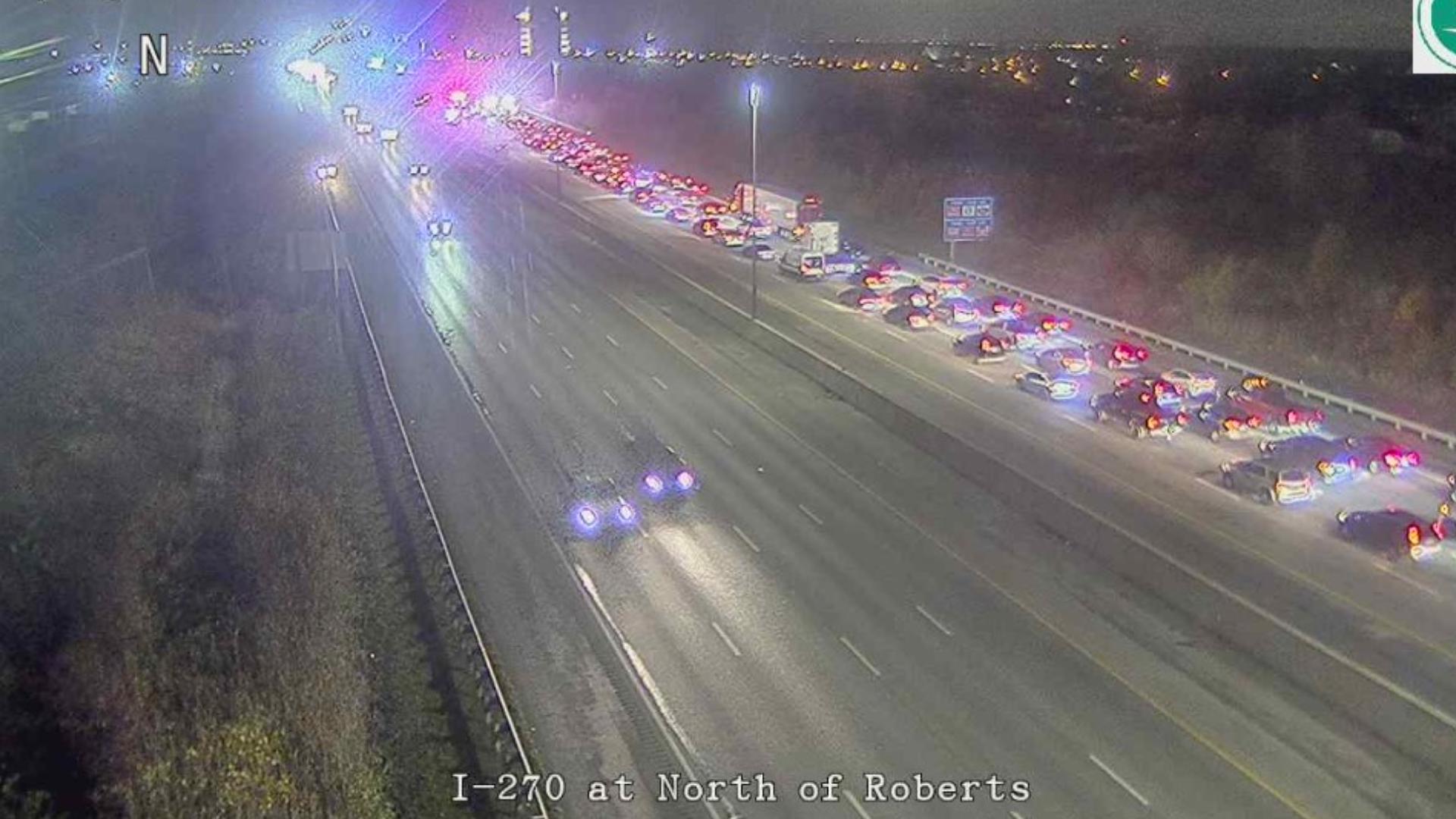 All lanes on I-270 North from Roberts Road are closed at this time.