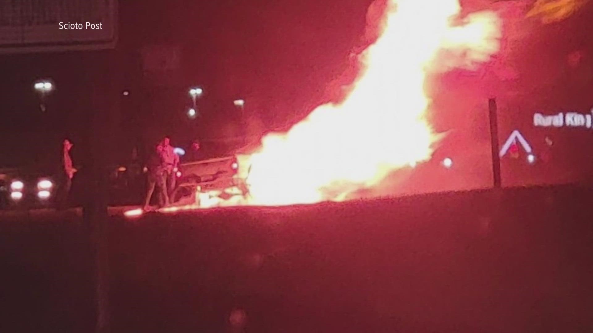 The off-duty firefighter and the bystanders were able to pull the man out of the burning truck and stay with him until on-duty EMTs arrived.