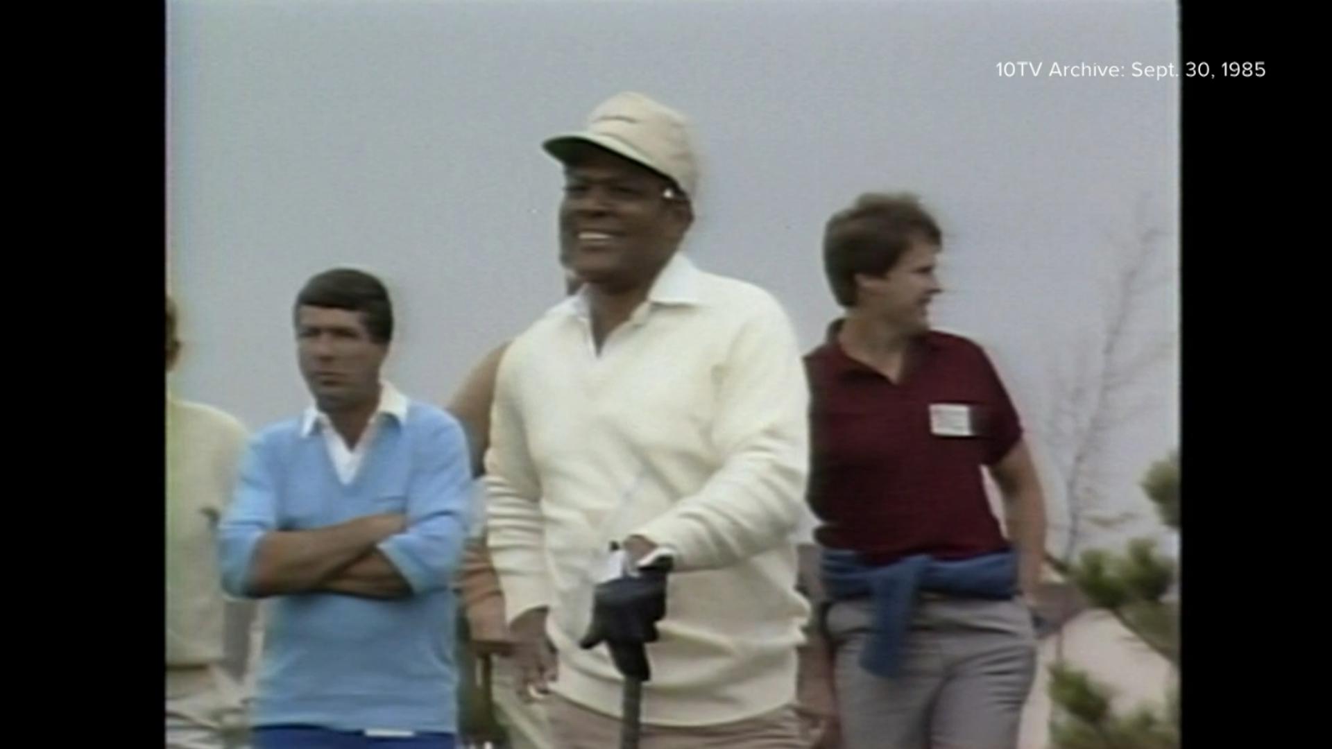 In this footage from the 10TV archive, Mays pays a visit to Dublin's Muirfield Village Golf Club for a charity event on Sept. 30, 1985.