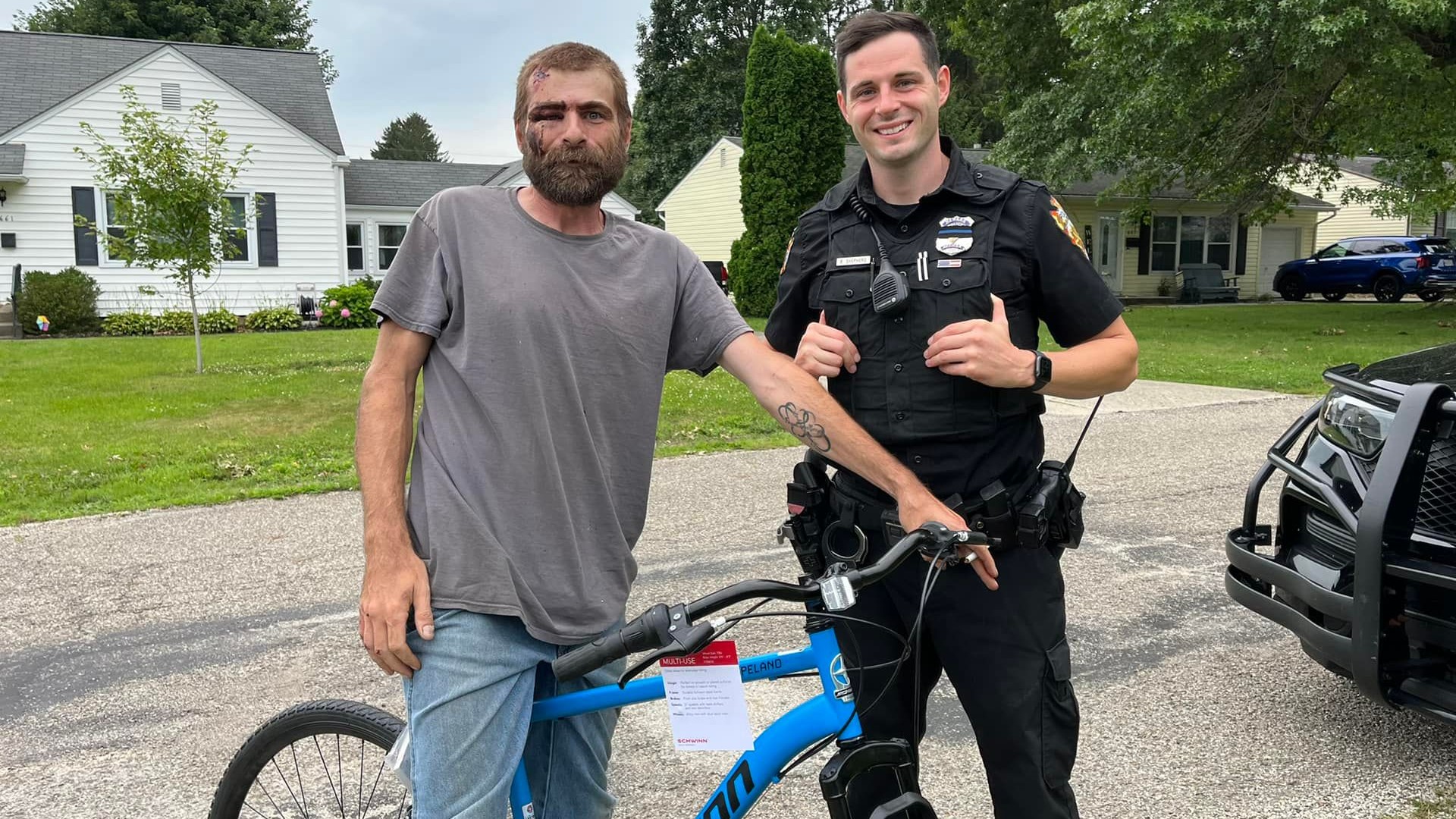 Adam Wimer thought police were stopping by for another interview when one officer decided to replace his bike after the crash.