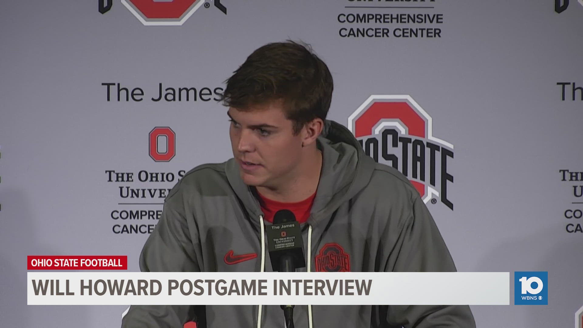 Quarterback Will Howard discusses Ohio State's 45-0 win over Purdue.