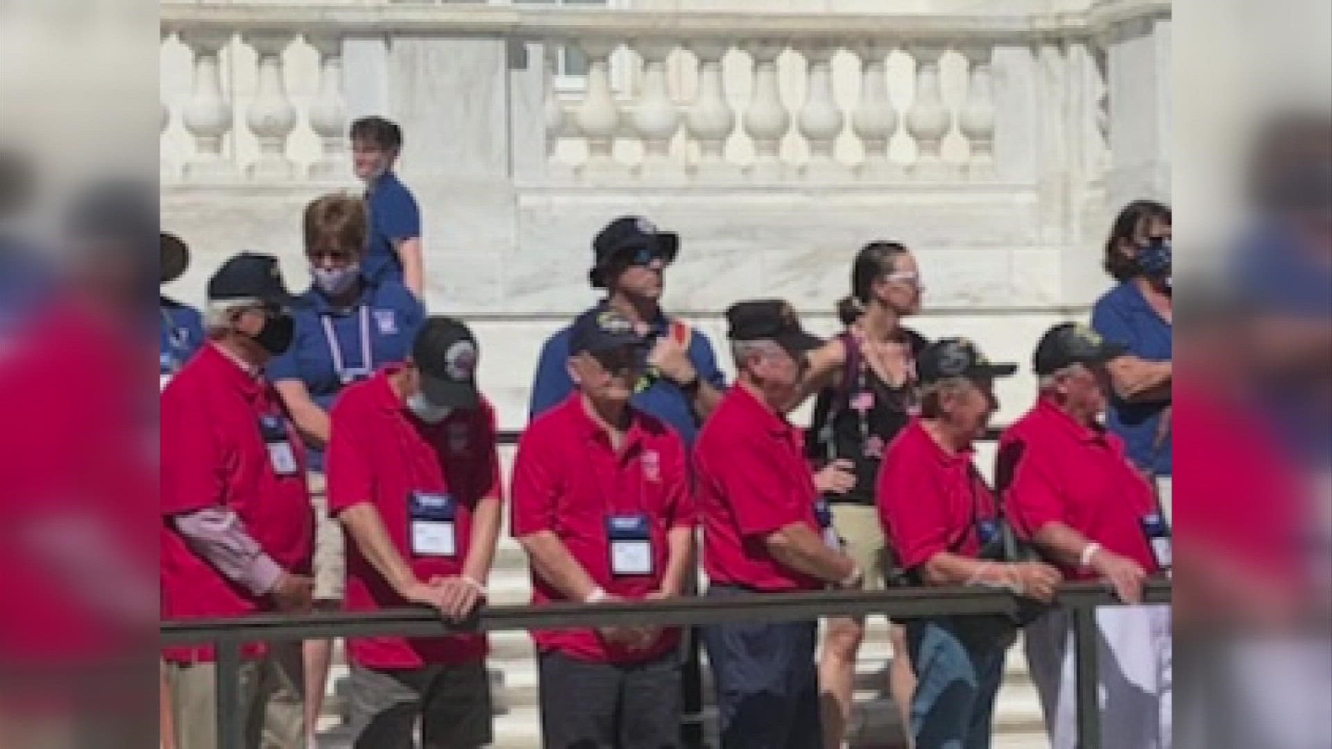 The group of veterans went to the Arlington National Cemetery, Washington Monument and the World War II memorial.