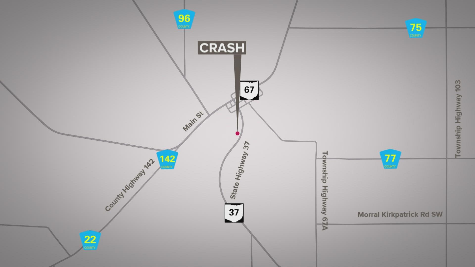 The Ohio State Highway Patrol reports the crash happened Friday just before 7:20 p.m. on State Route 37 in Montgomery Township.