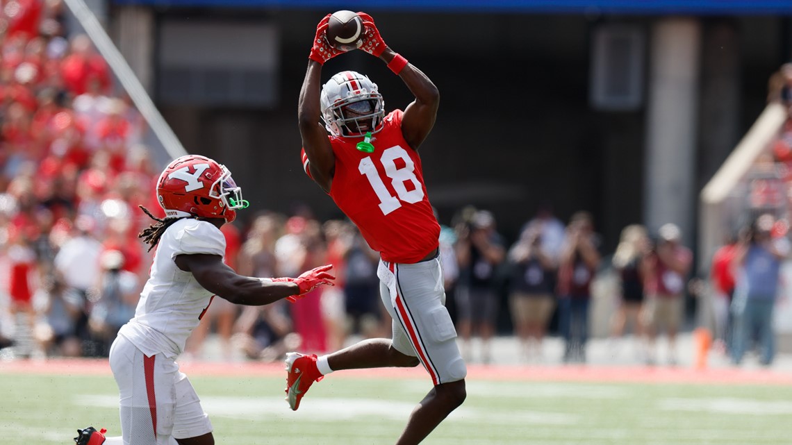 Marvin Harrison Jr. talks about Ohio State's offense in the Buckeyes' 35-7  win over Youngstown State 