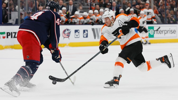 Flyers score 3 in the second period, top Blue Jackets 4-1