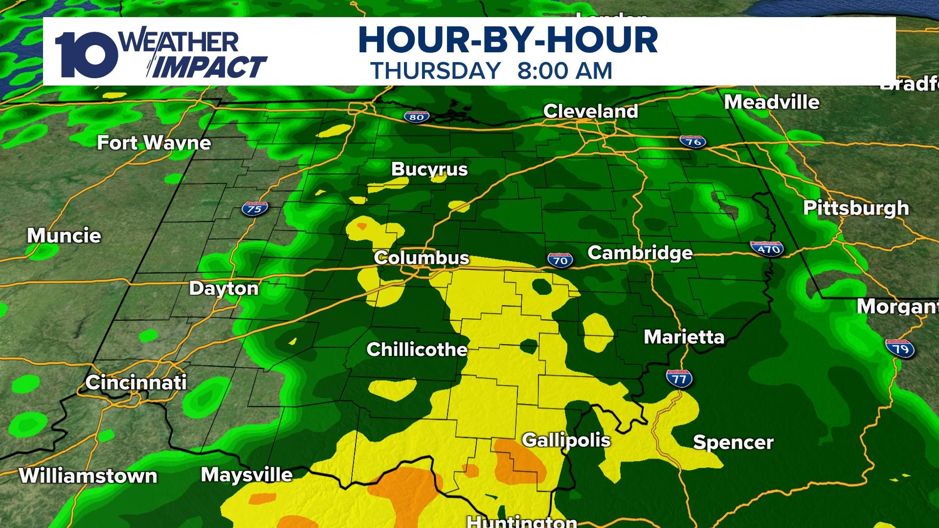 Heavy rain expected for Columbus on Thursday