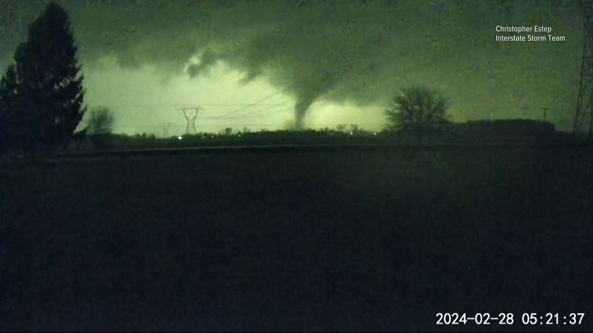 The video shows the tornado moving through a field near Chris Estep's home on Lilly Chapel Georgesville Road in London.