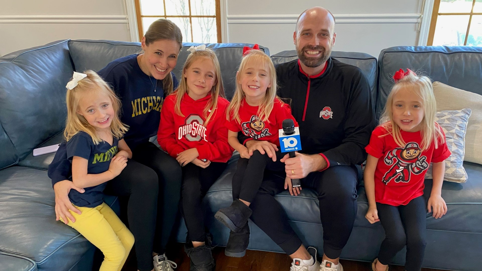 When mom roots for Michigan and dad is a Buckeye, what’s a set of triplets and their big sister to do?