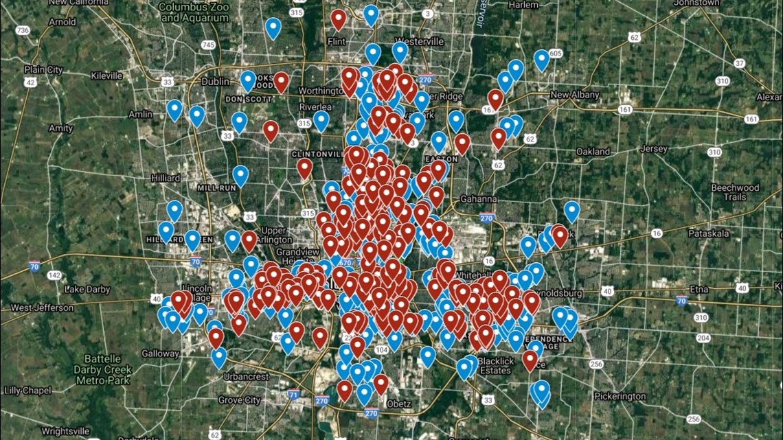 Map shows Columbus homicides over last 5 years