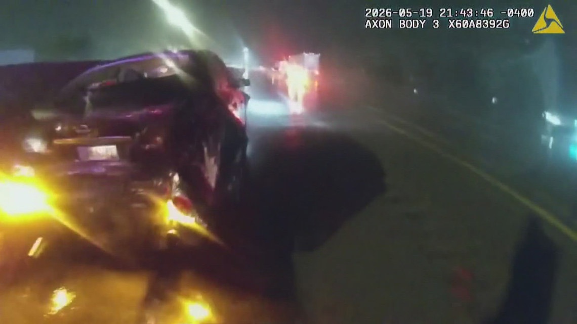Video shows Columbus police cruiser hitting stopped car, divider on I-270 due to heavy rain