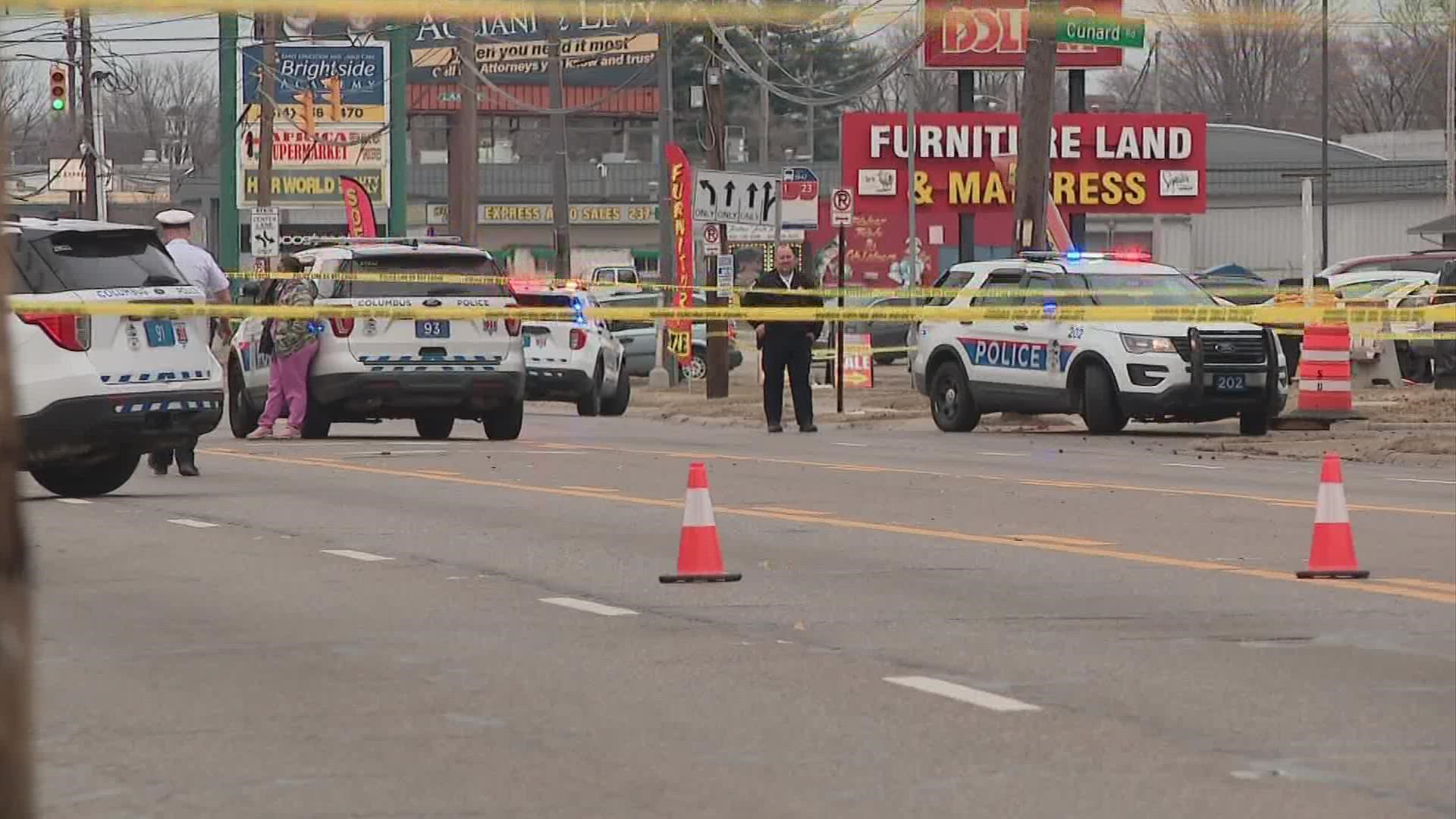 Police said the officer shot the suspect in the 3300 block of East Livingston Avenue just before 4:30 p.m.