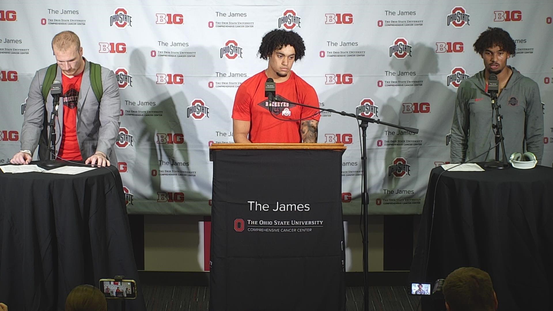 Wide receiver Emeka Egbuka, linebacker Tommy Eichenberg and safety Lathan Ransom discuss Ohio State's 21-10 win over Notre Dame.