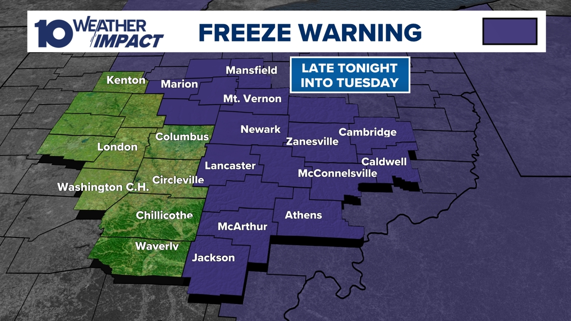 Freeze Warnings issued again for Tuesday morning | 10tv.com