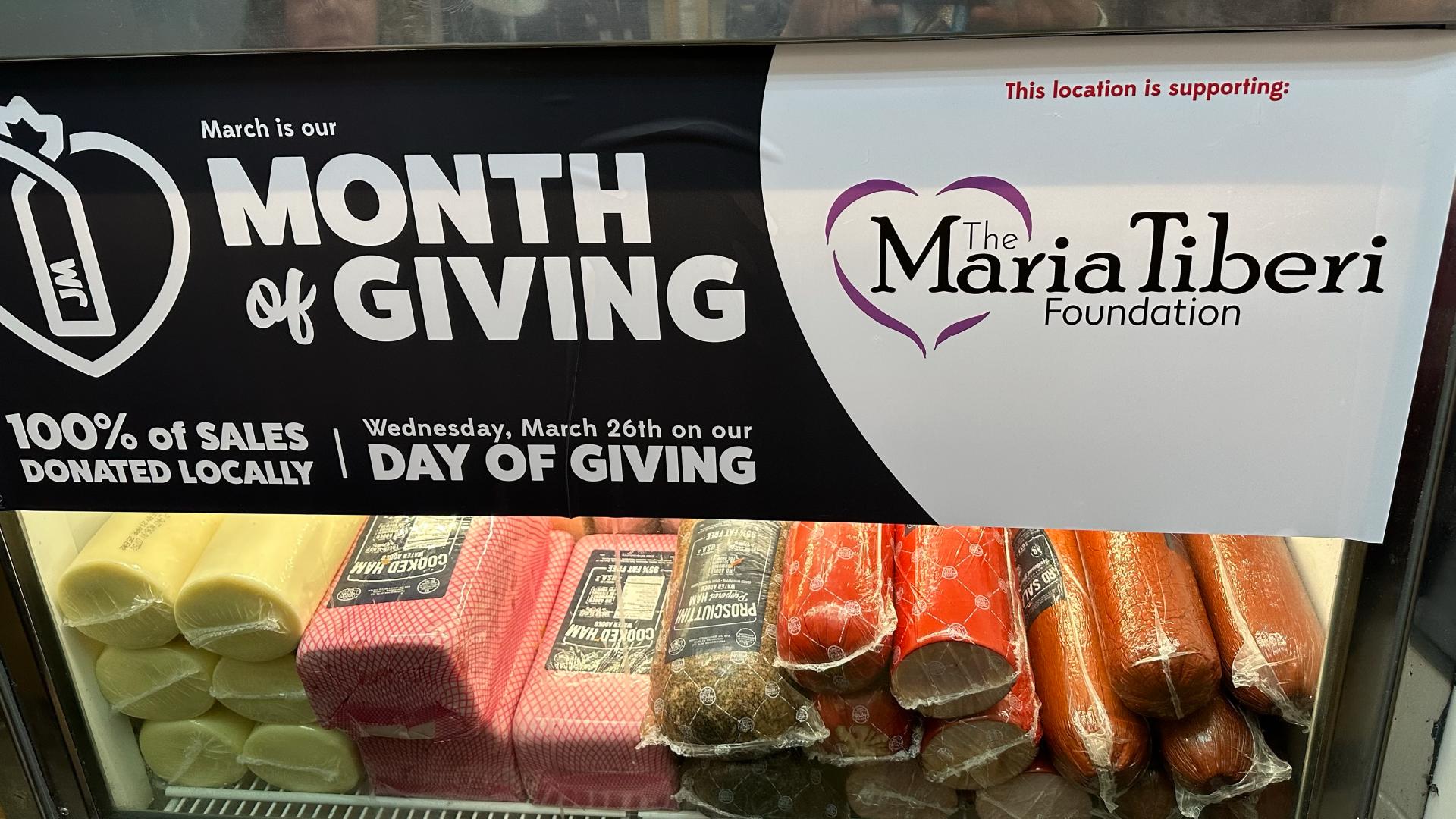 To mark the "Day of Giving" on March 26, 100% of sales at local Jersey Mike’s restaurants will go to the Maria Tiberi Foundation. 