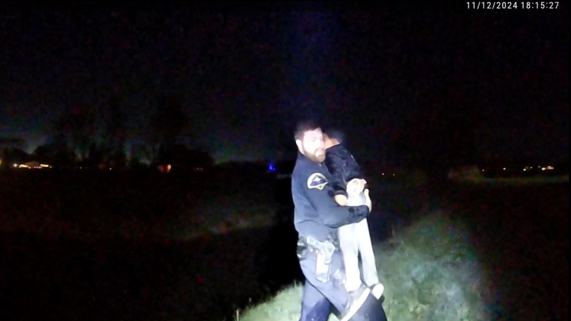 Police in London, Ohio, released body-camera video Wednesday of two officers rescuing a missing 5-year-old boy who was found lying on his back in a creek.