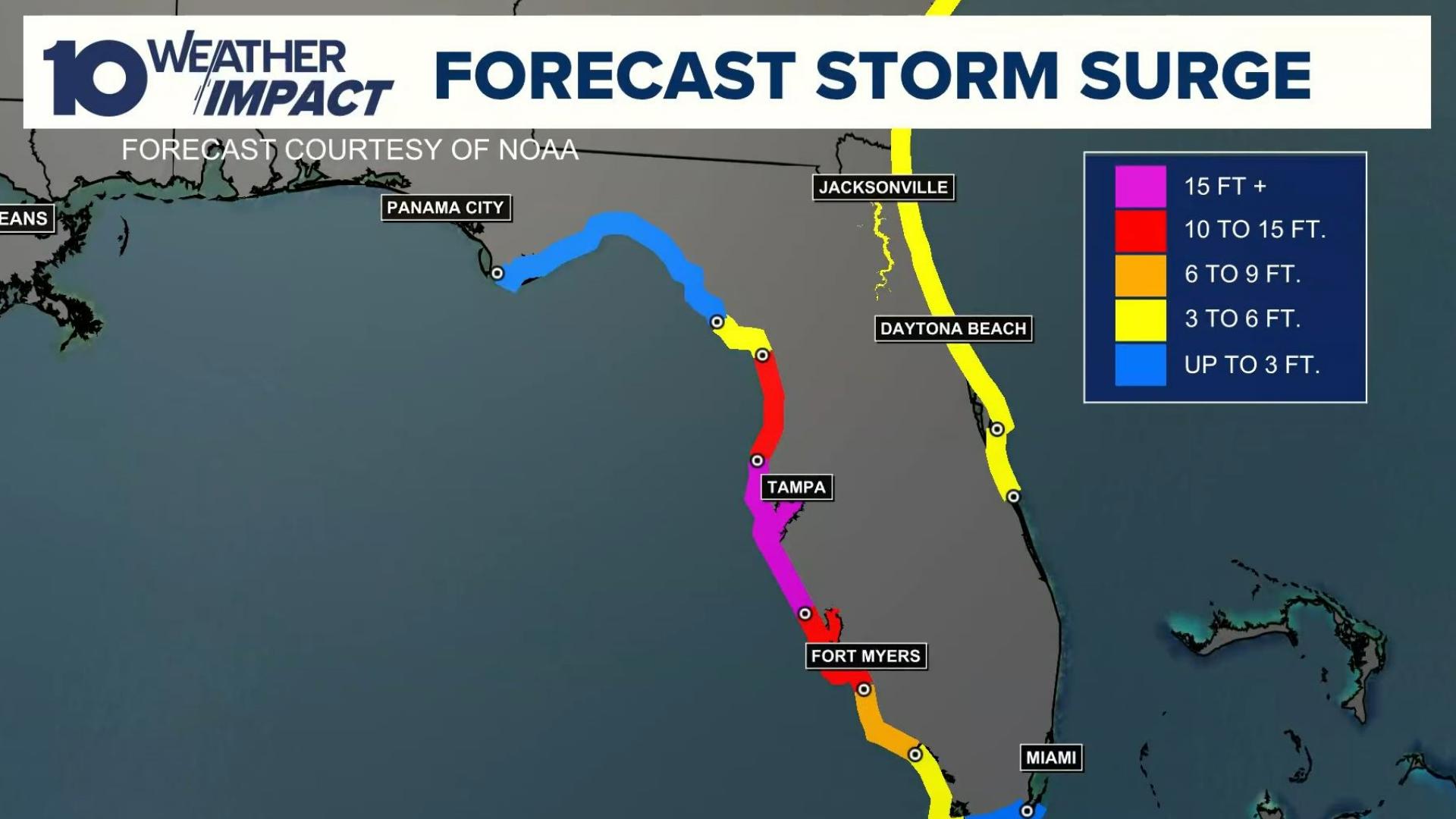 10TV Meteorologist Dylan Robichaud breaks down what a storm surge is and what the potential impacts are on the coast of Florida.