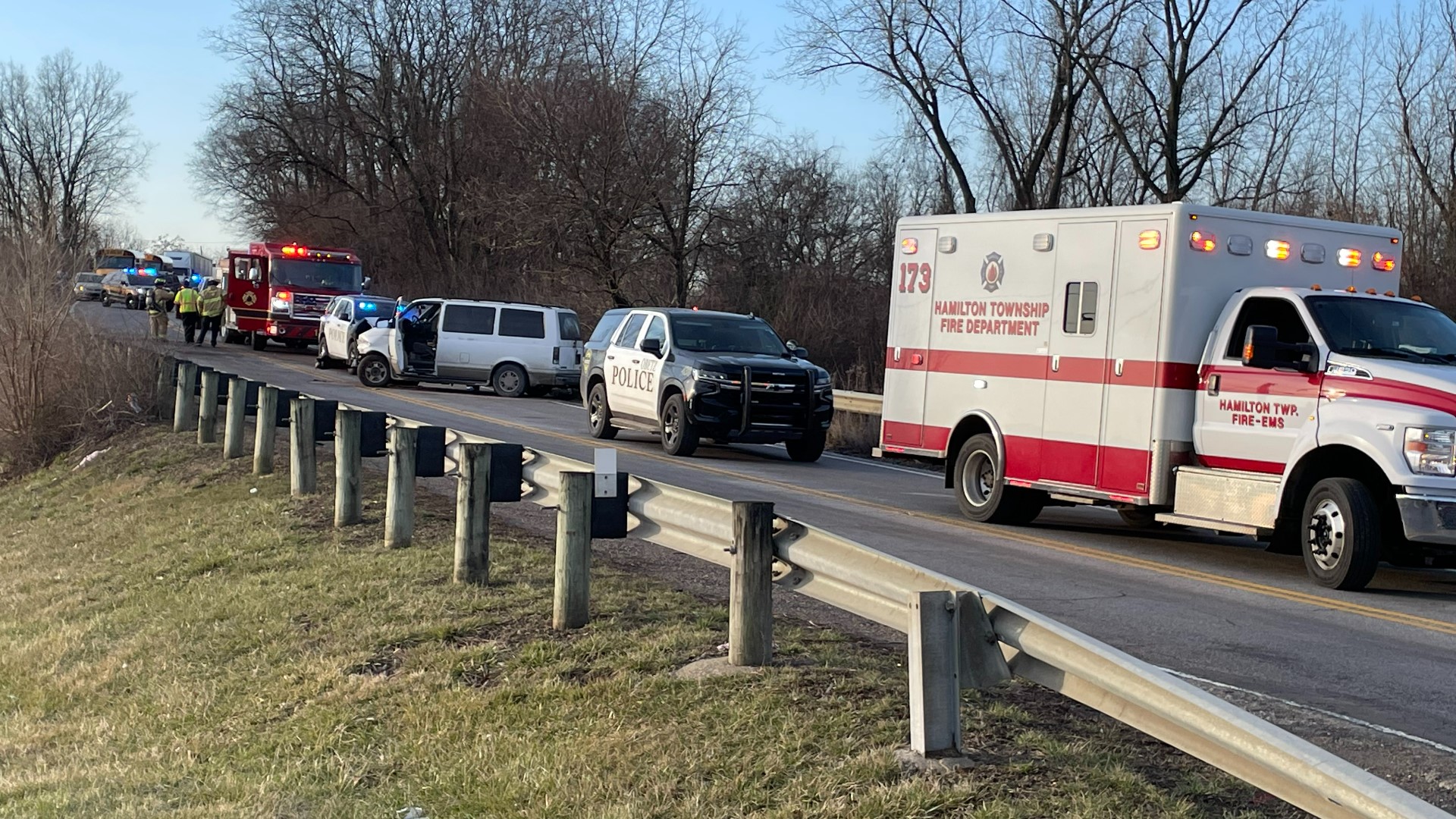 A crash involving a police cruiser has closed a portion of Groveport Road in Obetz on Monday.