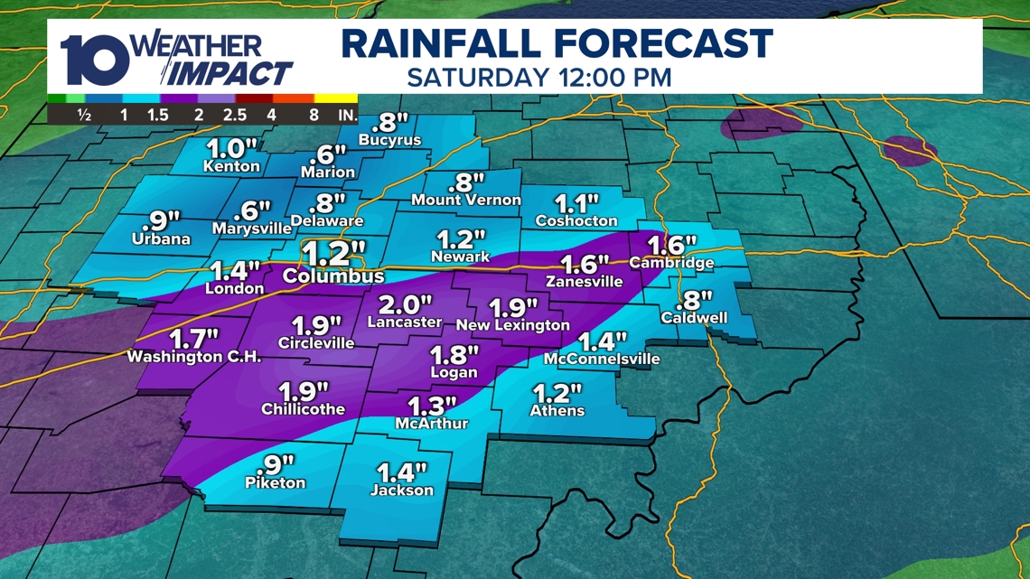 1-2 inches of rain likely across central Ohio through Saturday