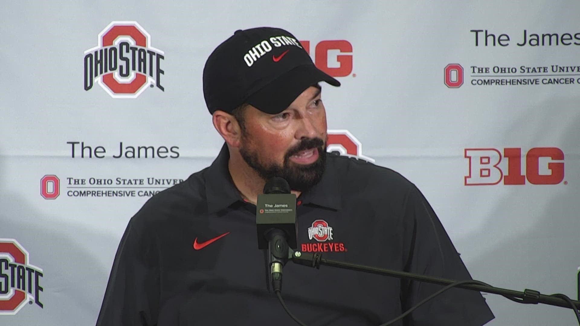 Ohio State head coach Ryan Day discusses the Buckeyes' 45-12 win over Arkansas State.