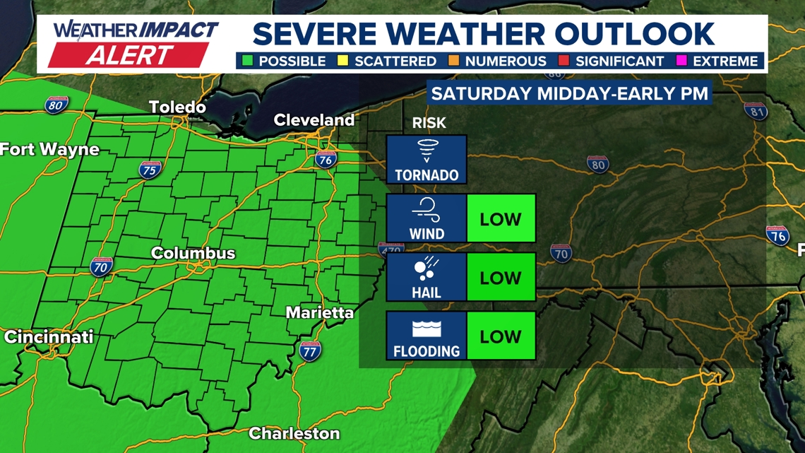 Showers, storms moving through central Ohio Saturday morning